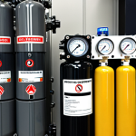 ** A close-up shot of various pneumatic system components (compressor, valves, cylinders) clearly labeled. The setting is a clean, modern factory environment. Focus on showcasing the key parts mentioned in the text.

**