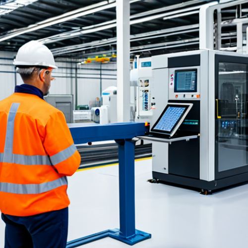 Home 8 **
"A modern industrial factory floor with automated machinery, showcasing predictive maintenance technology. Technicians in appropriate PPE are monitoring equipment with tablets displaying real-time data. Focus on sensors and data visualization. Clean, well-lit environment. safe for work, appropriate content, fully clothed, professional setting, perfect anatomy, correct proportions, natural pose, professional photography, high quality."
**