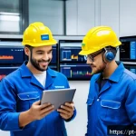 Home 20 설비 유지보수 업무에서 협업의 중요성 - A modern industrial maintenance control room with diverse Brazilian operators and maintenance techni...