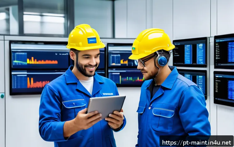 설비 유지보수 업무에서 협업의 중요성 - A modern industrial maintenance control room with diverse Brazilian operators and maintenance techni...