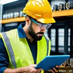 Home 19 설비 유지보수 기술자 이직 성공 팁 - A modern industrial maintenance technician wearing safety glasses, a hard hat, and a high-visibility...