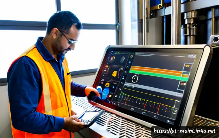 CMMS 컴퓨터화 유지보수 시스템  활용법 - Photorealistic maintenance supervisor in a clean Portuguese manufacturing workshop using a tablet wi...